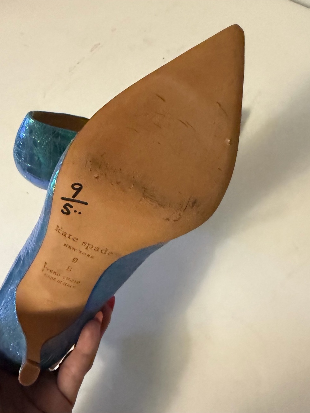 Blue Turquoise Croc Embossed Aquatic Pointy Toe Pump Leather Kate Spade Size 9 - Picture 4 of 5